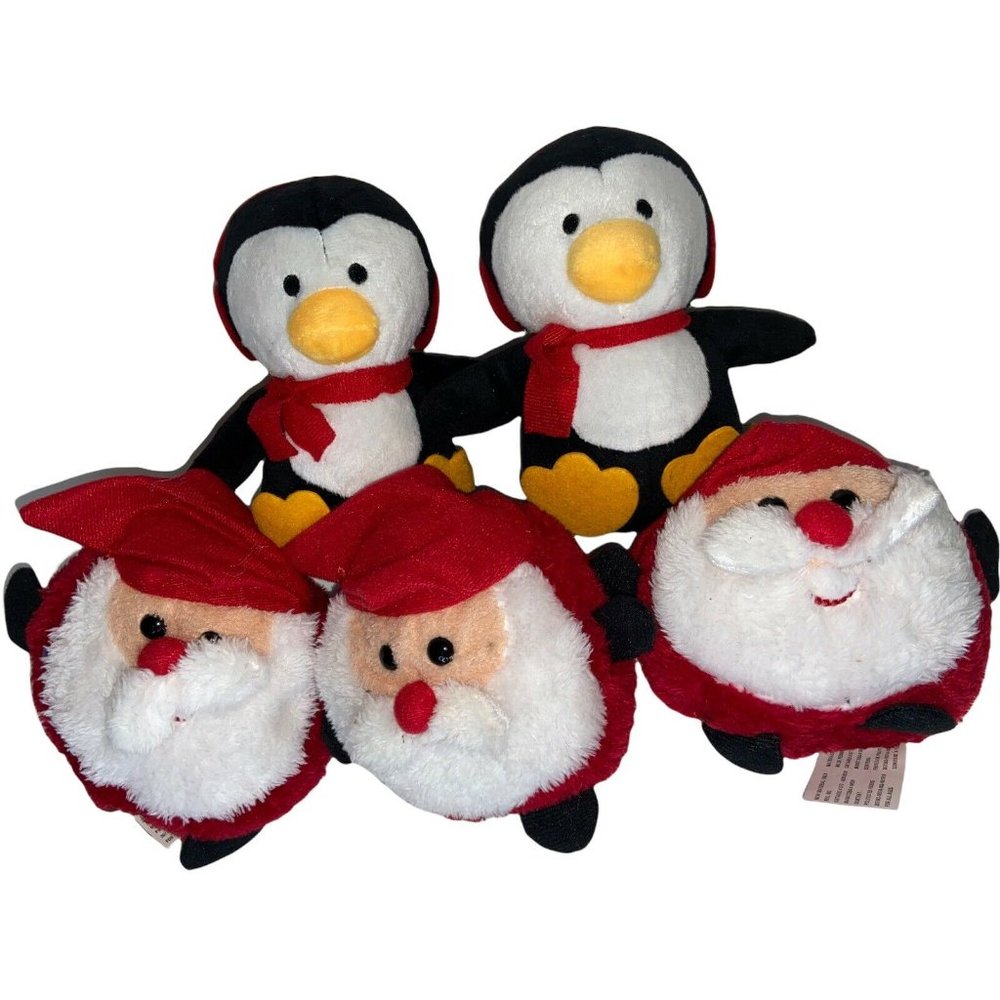 Mixed Lot Of 5 Christmas Plush Santa Penguins
